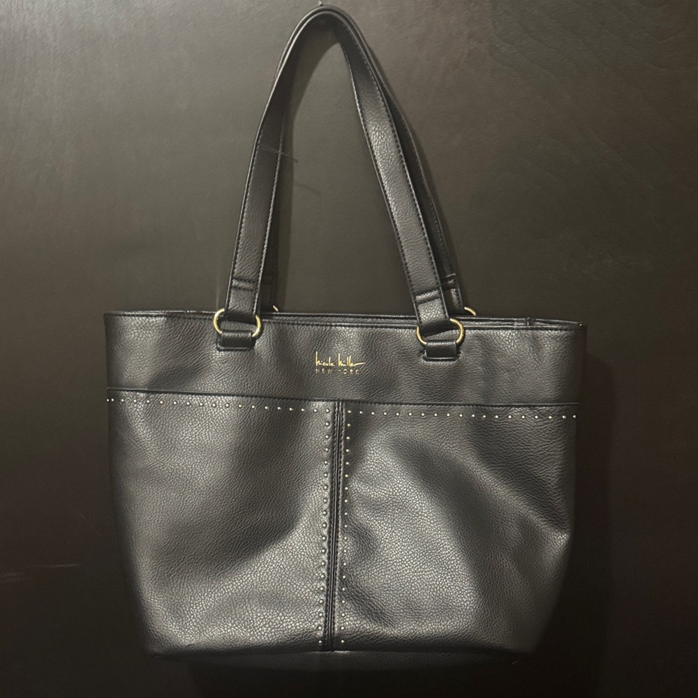 Nicole miller  Black Pebbled Leather Tote